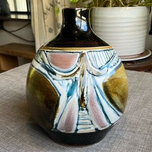 Mid- Century Pottery Vase Signed Large Art